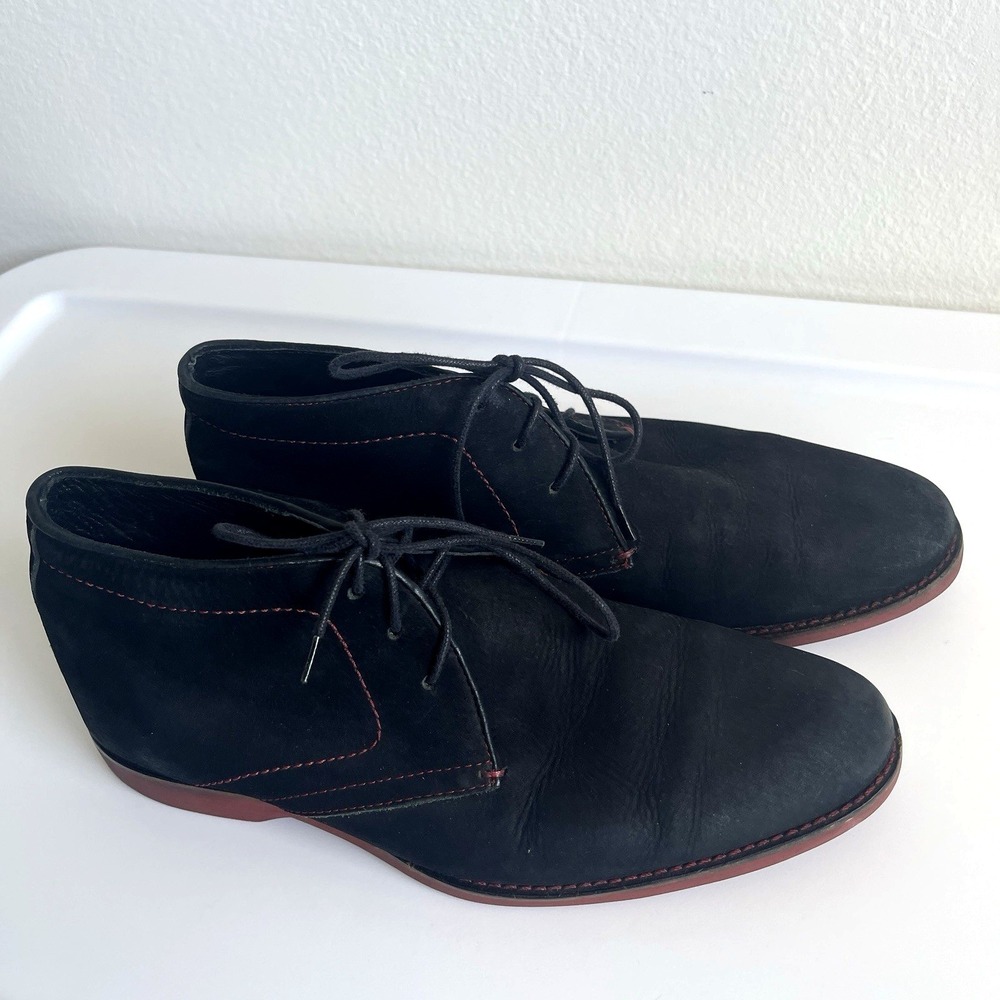 Donald J. Pliner Saks 5th Ave Mens Black Suede Ankle Boots Size 41 Red Thread